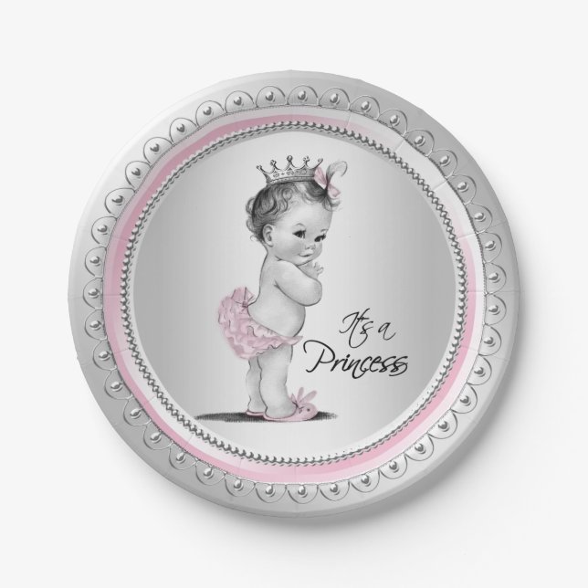 Vintage Princess Baby Shower Paper Plates (Front)