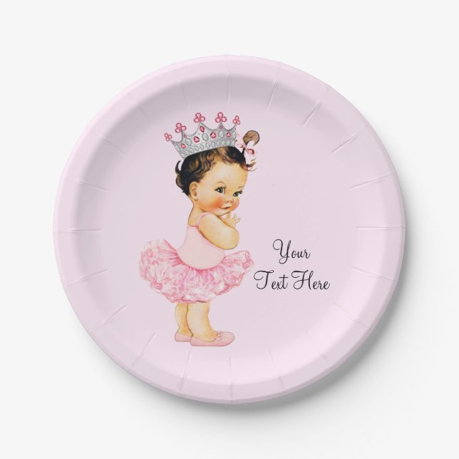 Vintage Princess Ballerina Tutu Baby Shower Paper Plate (Front)
