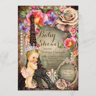 Vintage Princess Eiffel Tower Paris Baby Shower Invitation