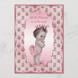 Vintage Princess Girl and Pink Roses Baby Shower Invitation