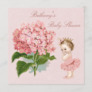 Vintage Princess in Tutu Hydrangea Baby Shower Invitation