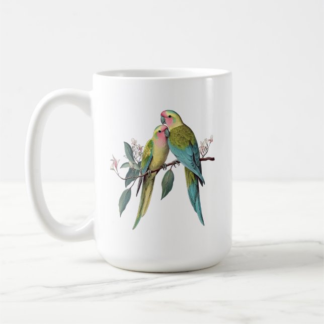 Vintage Princess Parrots Illustration Coffee Mug (Left)
