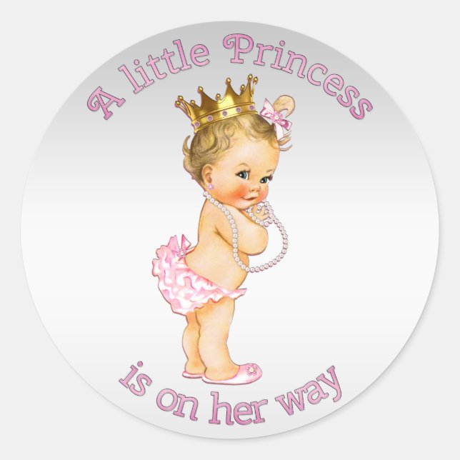 Vintage Princess Pearls Baby Shower Classic Round Sticker (Front)
