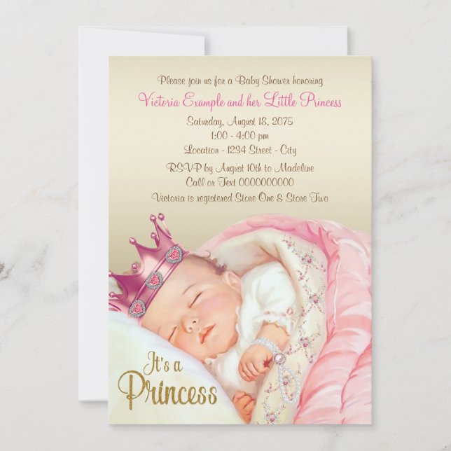 Vintage Princess Pink Gold Baby Girl Shower Invitation (Front)