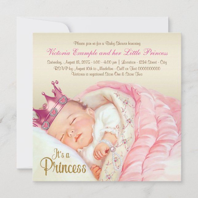 Vintage Princess Pink Gold Baby Shower Invitation (Front)