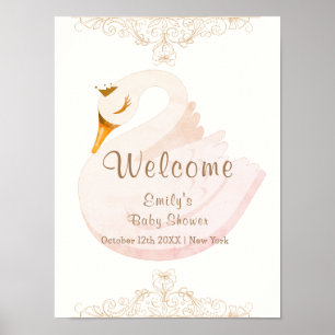 Vintage Princess Swan Girl Baby Shower Welcome Poster