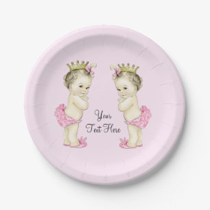 Vintage Princess Twin Baby Girl Paper Plate