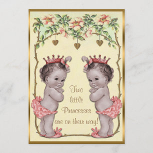 Vintage Princess Twins Roses & Hearts Baby Shower Invitation