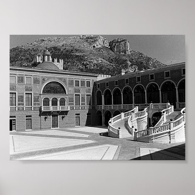 Vintage Principality Monaco palace courtyard Poster (Front)
