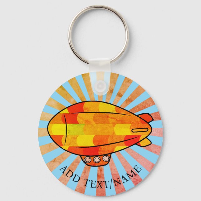 Vintage Print Blimp Ballon Sunny Sky Key Ring (Front)