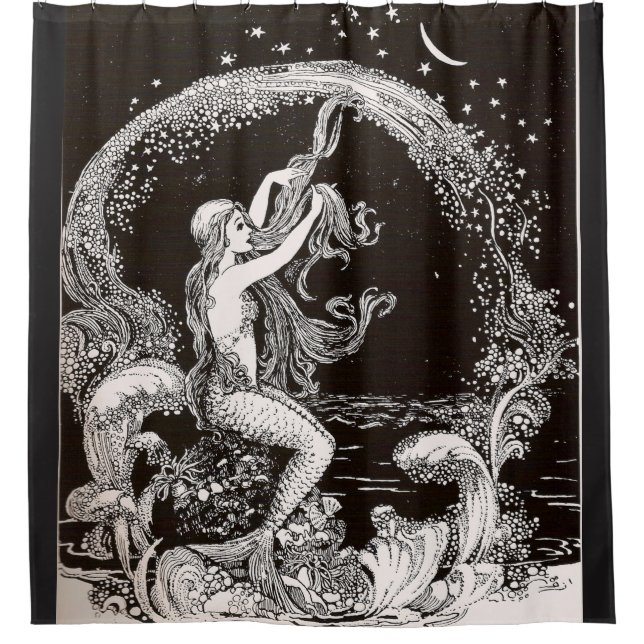 vintage print mermaid shower curtain (Front)