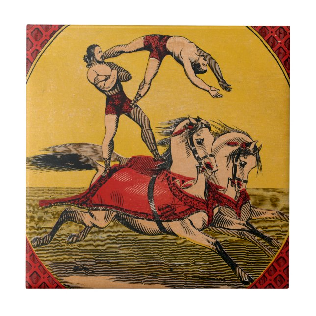 Vintage Print Of Bareback Riders Perfoming Stunts Tile (Front)