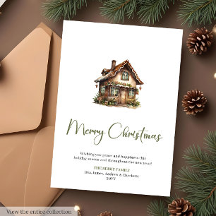 Vintage Printable Botanical Christmas Greeting  Holiday Card