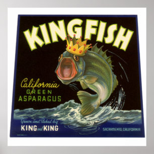 Vintage Product Can Label Art, Kingfish Asparagus Poster