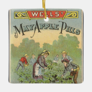 Vintage Product Label Art, Wells May Apple Pills Ceramic Tree Decoration