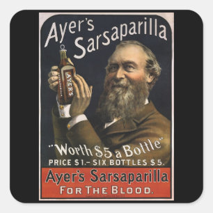 Vintage Product Label, Ayer's Sarsaparilla Drink Square Sticker