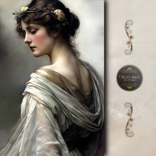 Vintage Profile Girl in Ivory Decoupage Tissue Paper