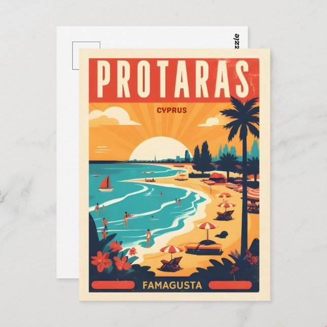 vintage Protaras cyprus holiday on beach gift Postcard (Front/Back)
