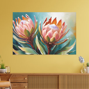 Vintage Protea Painting Botanical Canvas Print