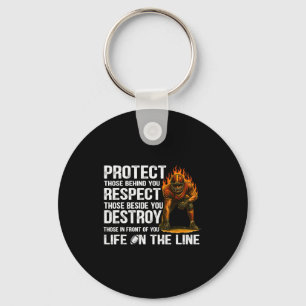 Vintage Protect Respect Destroy Offensive Lineman  Key Ring