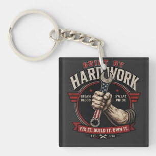 Vintage Proud Mechanic Gift - Built By Hard Work  Key Ring