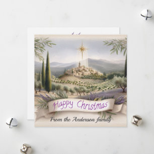 Vintage Provence Village Christmas Watercolor Holiday Card