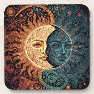 Vintage Psychedelic Sun and Moon Coaster