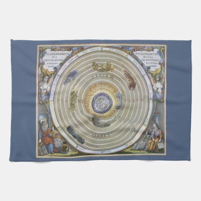 Vintage Ptolemaic Planisphere by Andreas Cellarius Tea Towel (Horizontal)