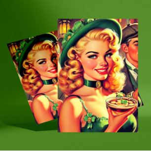 Vintage Pub Irish Girl Postcard