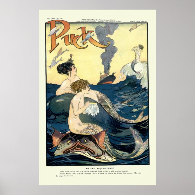Vintage Puck Cover with Mermaids Poster (Front)