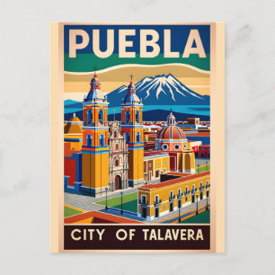 Vintage Puebla Mexico City of Talavera Retro Postcard