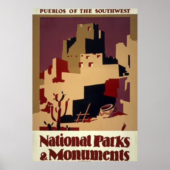 Vintage Pueblo WPA National Parks Travel Poster (Front)