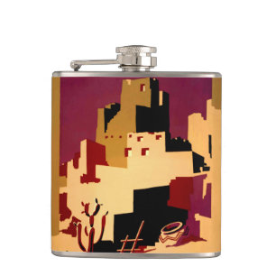 Vintage Pueblos of the Southwest WPA Poster Art Hip Flask