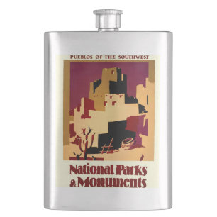 Vintage Pueblos of the Southwest WPA Poster Art Hip Flask