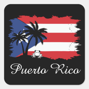 Vintage Puerto Rico Flag Coqui Boricua Square Sticker