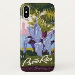 Vintage Puerto Rico iPhone Case<br><div class="desc">This design has been created using a 1936 vintage style WPA Travel poster. The design features a nature scene of a park with palm trees near water. There is a sail boat in the water and a building in the distance. The focal point of the poster is the large purple...</div>