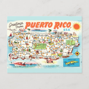 Vintage Puerto Rico Map Postcard