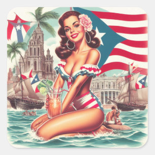 Vintage Puerto Rico Pin-Up Square Sticker