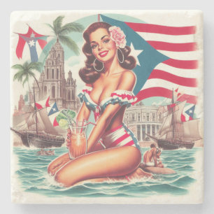 Vintage Puerto Rico Pin-Up Stone Coaster