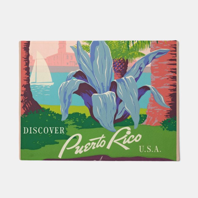 Vintage Puerto Rico Travel Art Ilustration Doormat (Front)