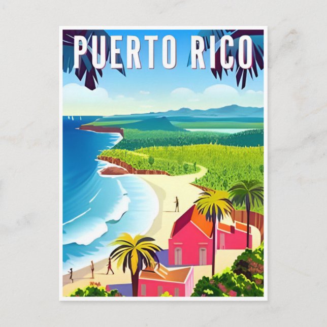 Vintage Puerto Rico Tropical beach island  Postcard (Front)