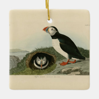 Vintage Puffin Illustration Ceramic Ornament