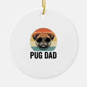 Vintage Pug Dad Engraving Dog Lover Design_1 Ceramic Tree Decoration