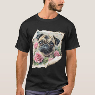 Vintage pug flowers T-Shirt