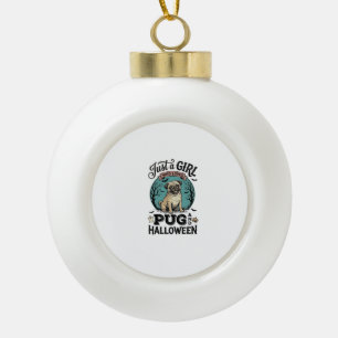 Vintage Pug Halloween Girl Dog Lover Shirt Design_ Ceramic Ball Christmas Ornament