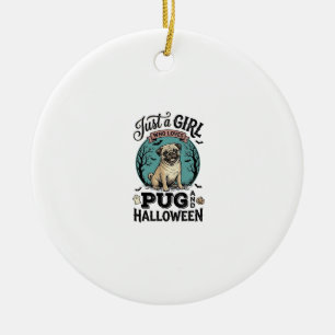 Vintage Pug Halloween Girl Dog Lover Shirt Design_ Ceramic Tree Decoration
