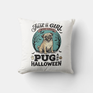 Vintage Pug Halloween Girl Dog Lover Shirt Design_ Cushion