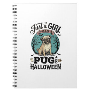 Vintage Pug Halloween Girl Dog Lover Shirt Design_ Notebook
