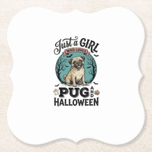 Vintage Pug Halloween Girl Dog Lover Shirt Design_ Paper Coaster