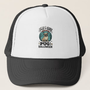 Vintage Pug Halloween Girl Dog Lover Shirt Design_ Trucker Hat
